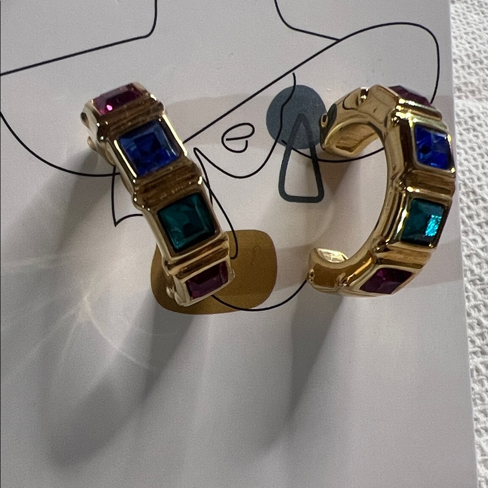 Swarovski Jewel Color Crystal Rhinestone Pierced Goldtone Hoop Earrings